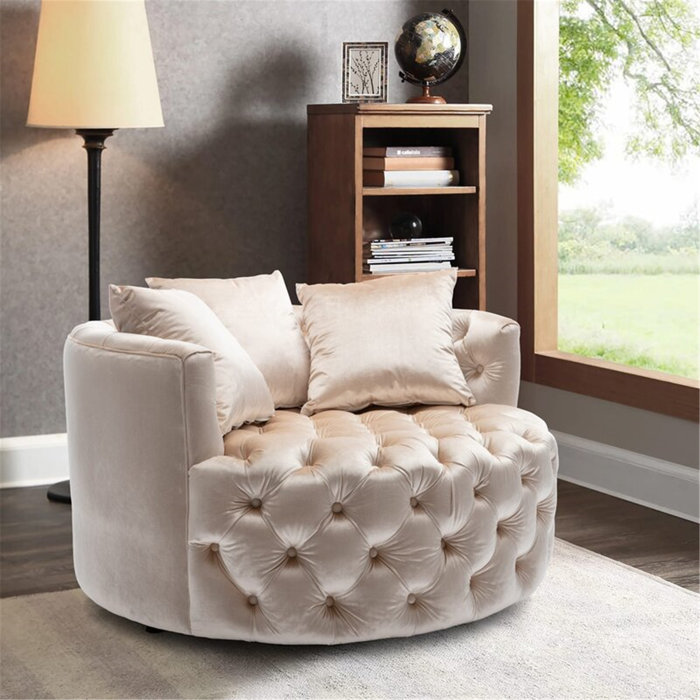 Wide Tufted Velvet Barrel Chair : Everly Quinn Sevinc 33.5" Wide Tufted